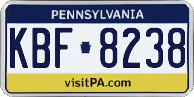 PA license plate KBF8238