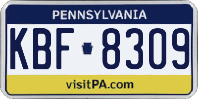 PA license plate KBF8309