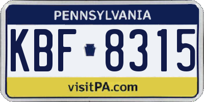 PA license plate KBF8315