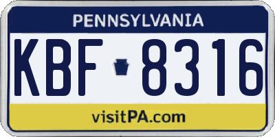PA license plate KBF8316