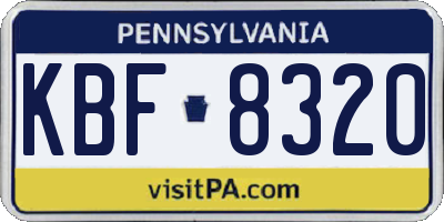 PA license plate KBF8320