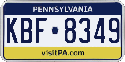 PA license plate KBF8349