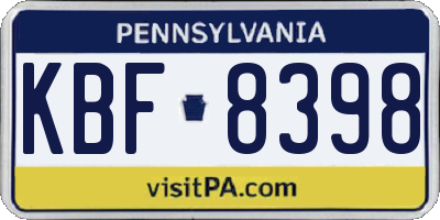 PA license plate KBF8398