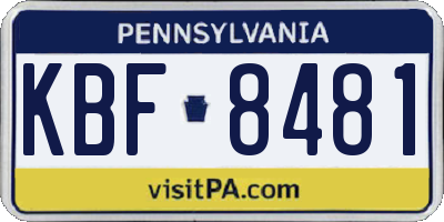 PA license plate KBF8481