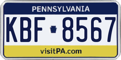 PA license plate KBF8567