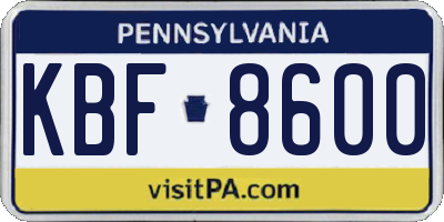 PA license plate KBF8600