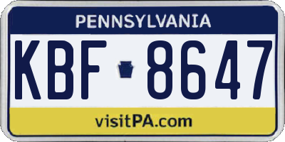 PA license plate KBF8647