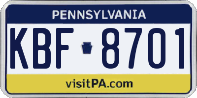 PA license plate KBF8701