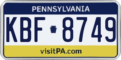PA license plate KBF8749