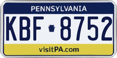 PA license plate KBF8752