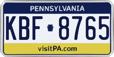 PA license plate KBF8765