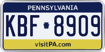 PA license plate KBF8909