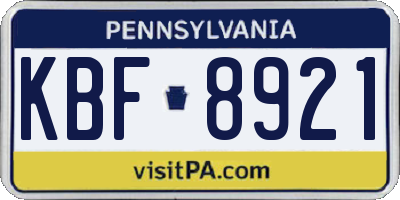 PA license plate KBF8921