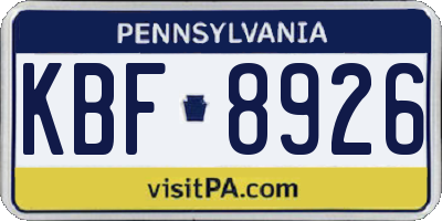 PA license plate KBF8926