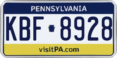 PA license plate KBF8928