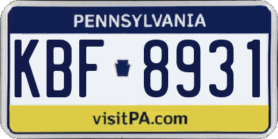 PA license plate KBF8931