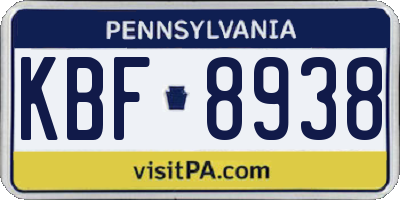 PA license plate KBF8938