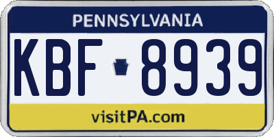 PA license plate KBF8939
