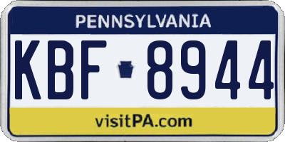 PA license plate KBF8944