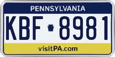 PA license plate KBF8981