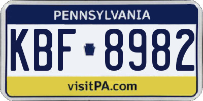 PA license plate KBF8982