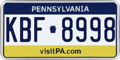 PA license plate KBF8998