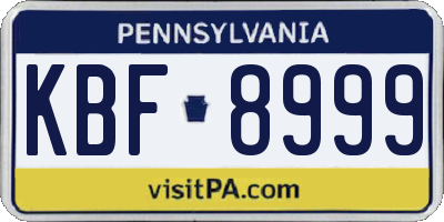 PA license plate KBF8999