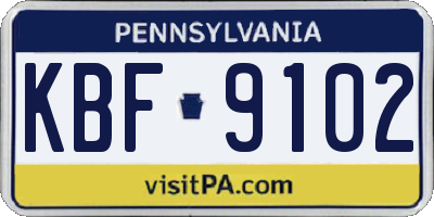 PA license plate KBF9102