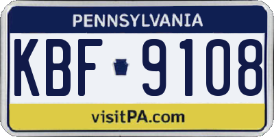 PA license plate KBF9108