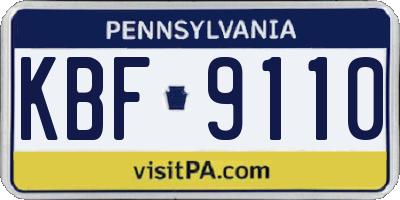 PA license plate KBF9110