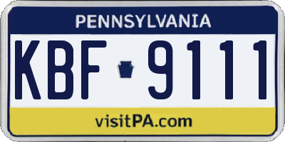 PA license plate KBF9111