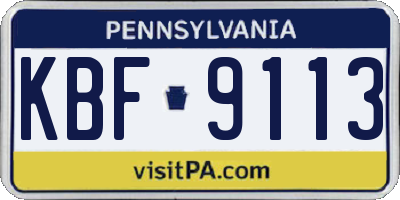 PA license plate KBF9113