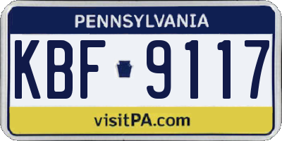 PA license plate KBF9117