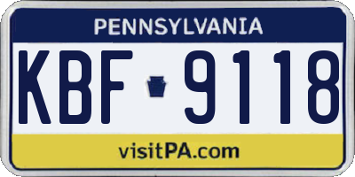 PA license plate KBF9118