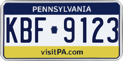 PA license plate KBF9123