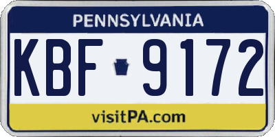 PA license plate KBF9172