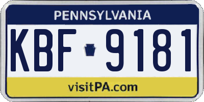 PA license plate KBF9181