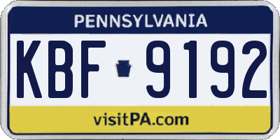 PA license plate KBF9192
