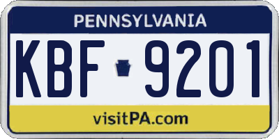 PA license plate KBF9201