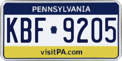 PA license plate KBF9205