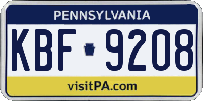 PA license plate KBF9208