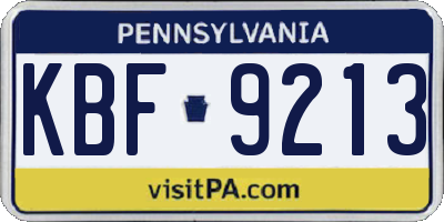 PA license plate KBF9213