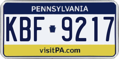 PA license plate KBF9217