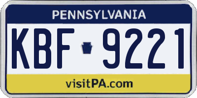 PA license plate KBF9221