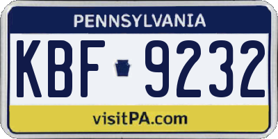 PA license plate KBF9232