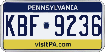 PA license plate KBF9236
