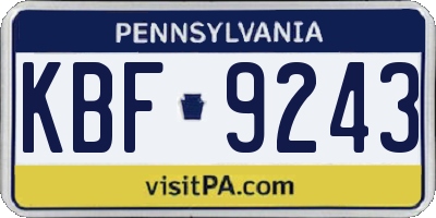 PA license plate KBF9243