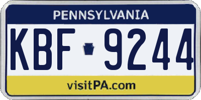PA license plate KBF9244