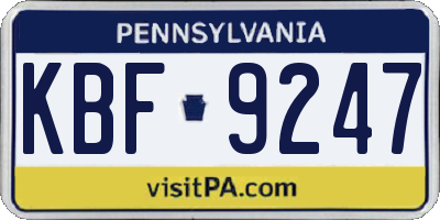 PA license plate KBF9247