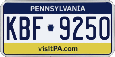 PA license plate KBF9250